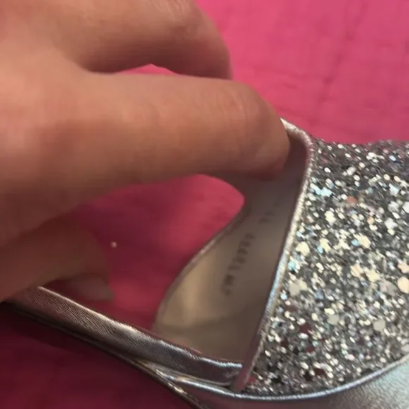 Stuart Weitzman Silver Glitter Heels, US11